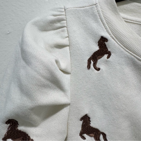 Maeve by Anthropologie Puff Sleeve Embroidered Horse Sweatshirt XS - Picture 6 of 10